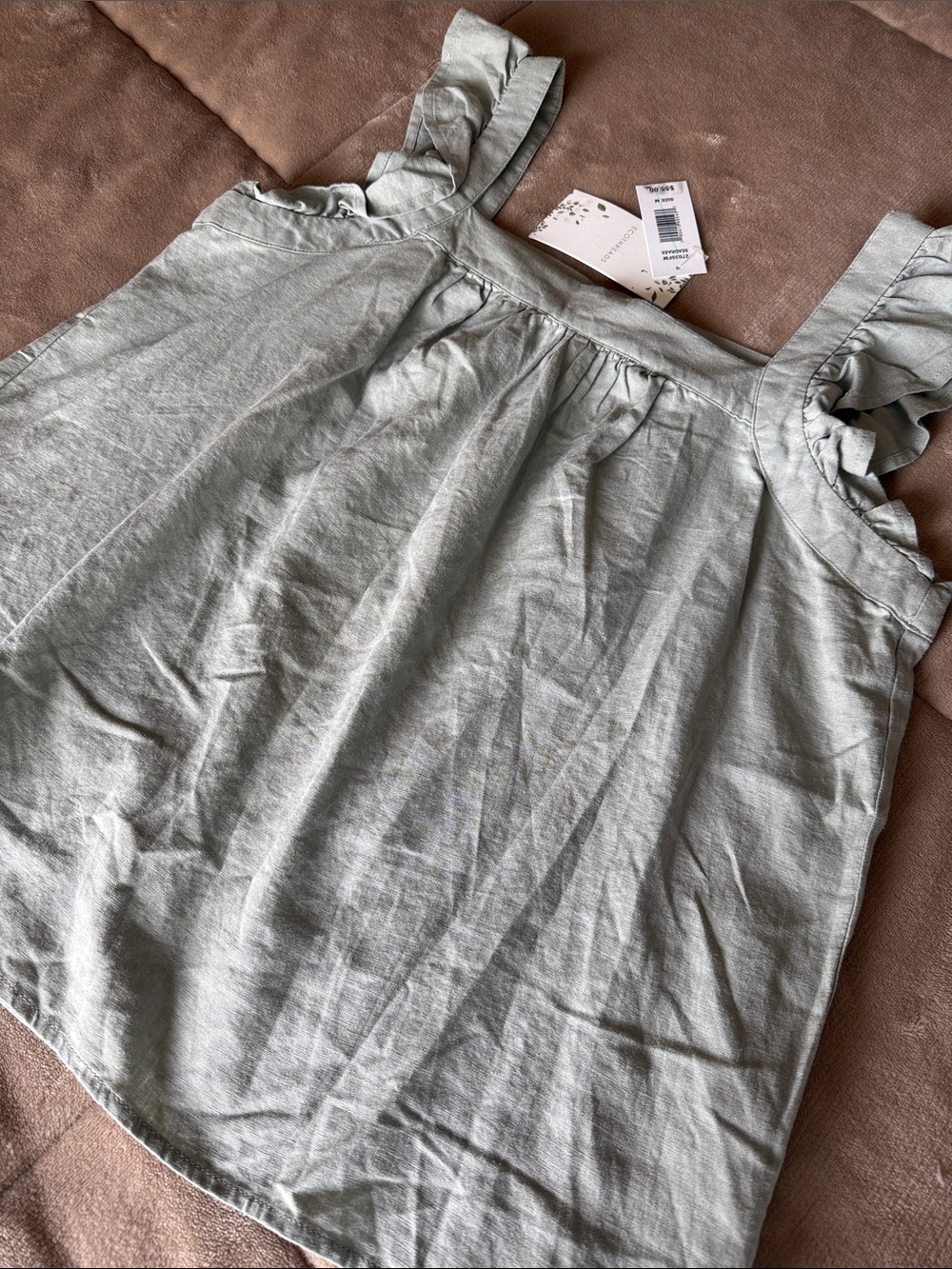 Light Sage Ruffle Strap Tank Top